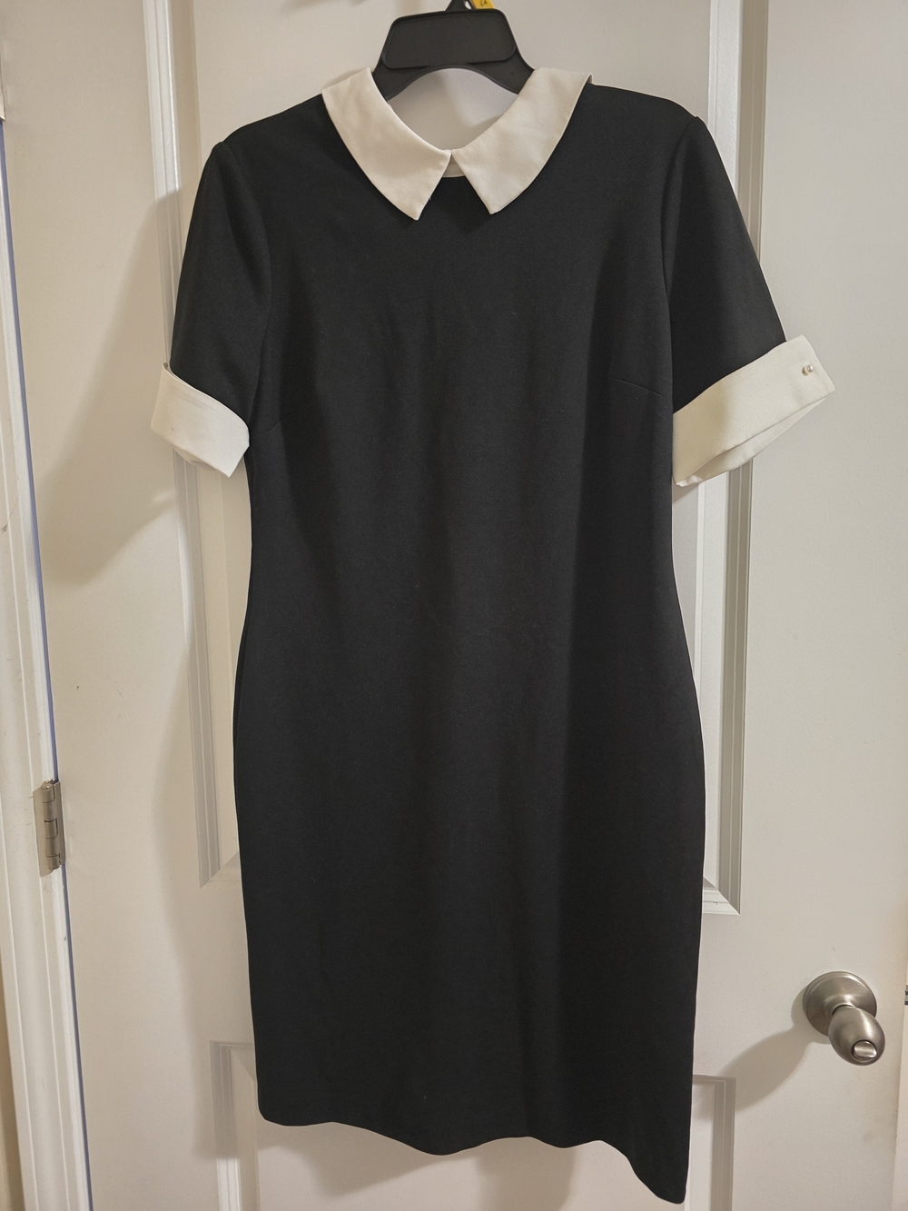 Karl Lagerfeld Black Midi Dress with White Collar and Cuff Accents